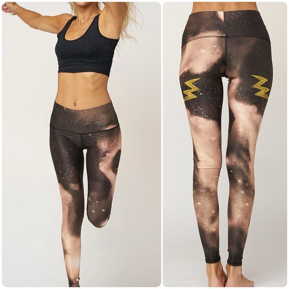 teeki Galaxy Print Leggings with Gold Lightning Accents
